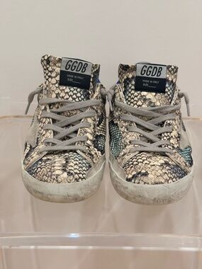 Golden Goose Gray Blue Snake Print Superstar Sneakers. 38